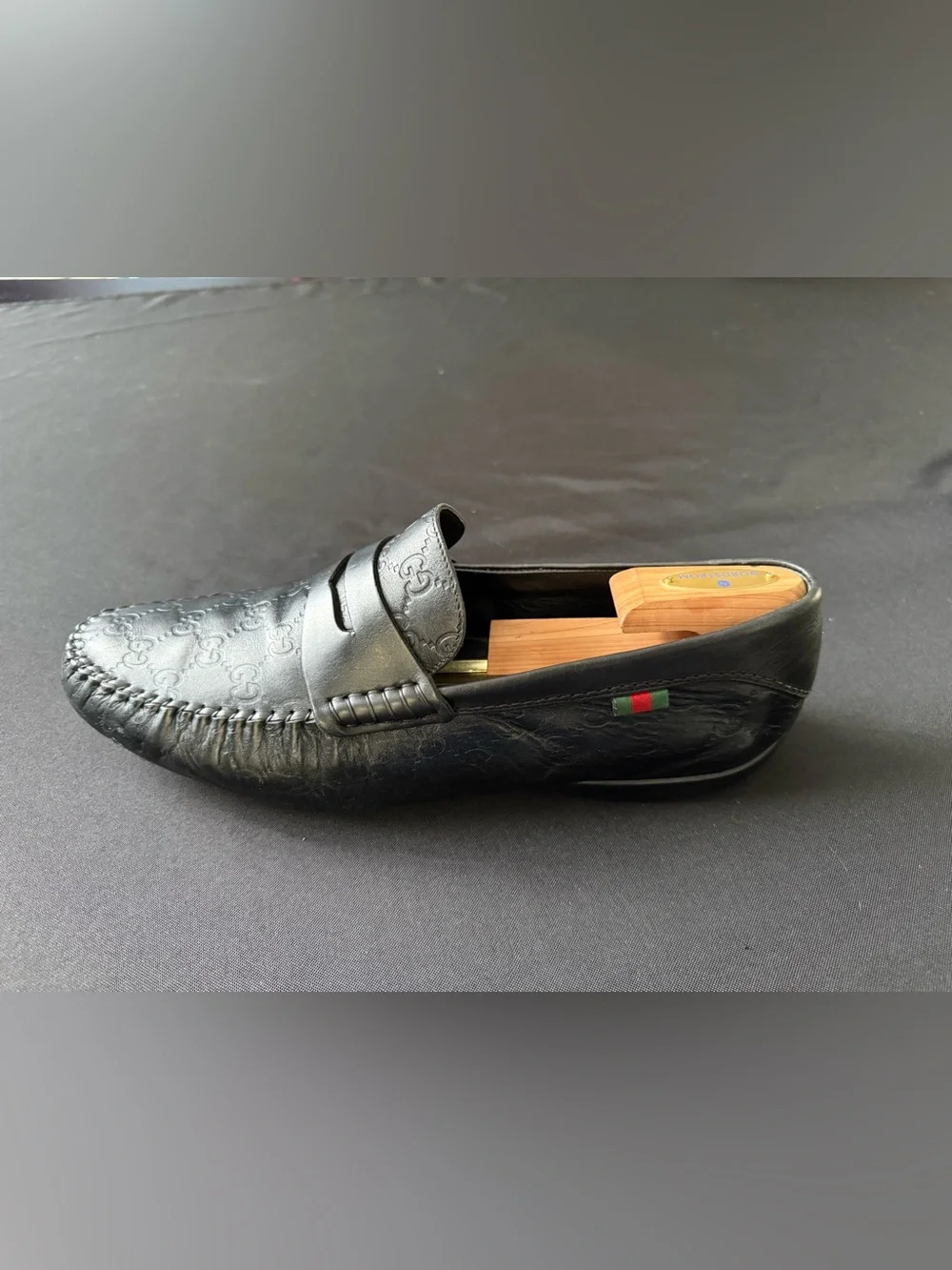 Gucci Guccissima Black Leather Penny Loafers Mens 12 G